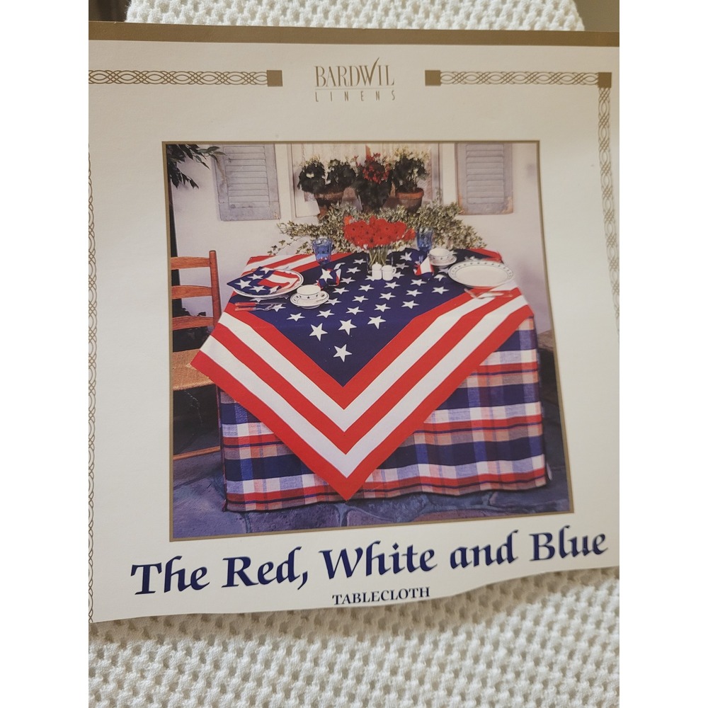 Bardwil Linens Red White Blue Stars Stripes Rectangle Tablecloth 84X58 Patriotic - Picture 6 of 6